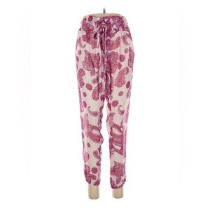 MIKOH Swimwear Pants Cover-up Silk Chiffon Pink Floral Paisley Drawstring Sz Med